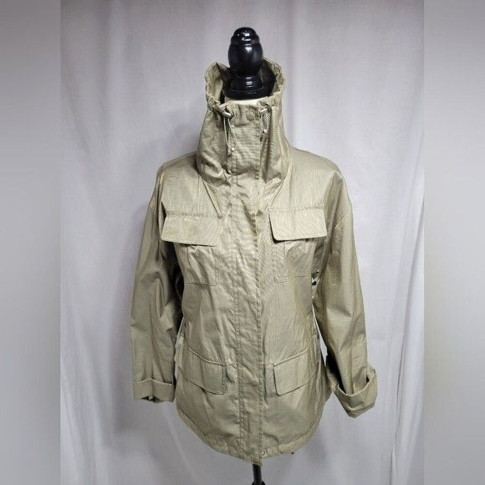 Platinum Utex Metallic Gold Jacket Size M Zip Up Cowl Collar Pockets 21.5x27